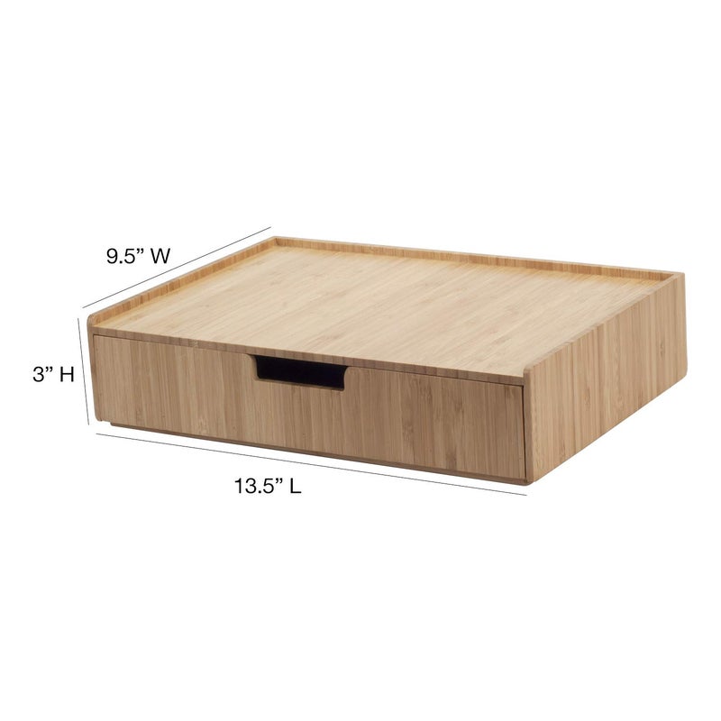 MobileVision Bamboo Telephone Stand with Drawer Stackable Storage Solution for Office Products Pens, Pencils, Scissors, Notepads, Business Cards and More - Image 2